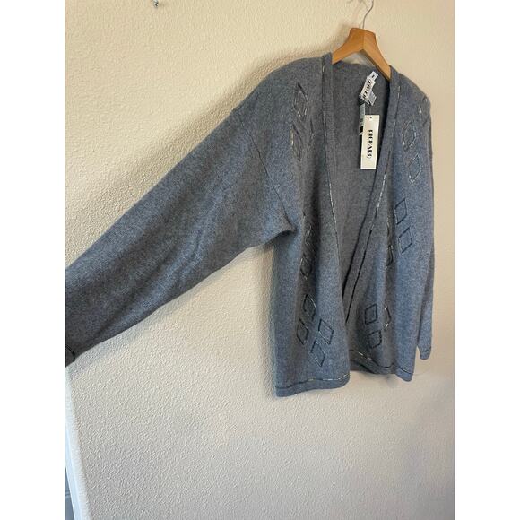 NWT Vintage Richard and Company Lambs Wool Blend Beaded Gray Cardigan Medium - Picture 10 of 11